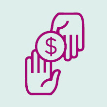 An illustration of two hands exchanging a dollar