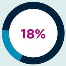 An illustrated pie chart showing the figure 18%
