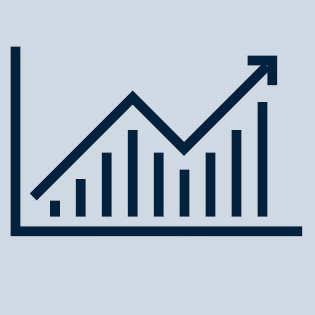 Illustration of a column graph trending up along the x axis