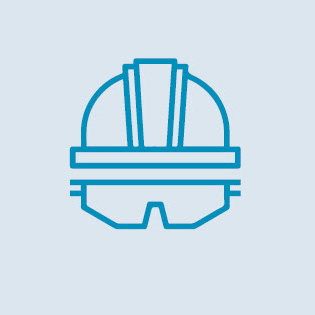 Illustration of safety helmet and glasses